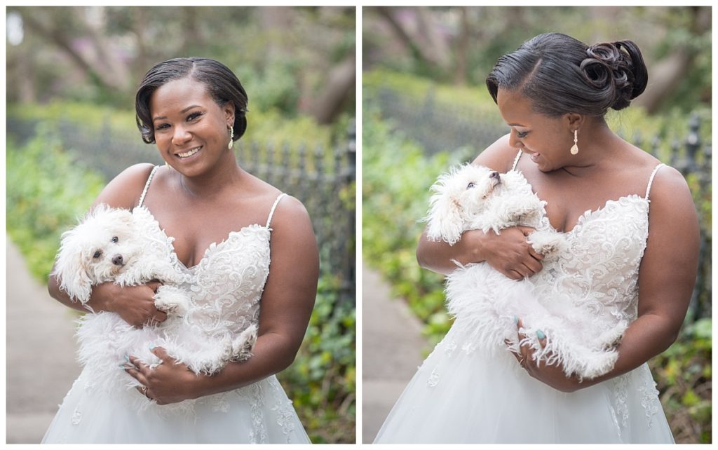 Bridal portraits at lace house with dog